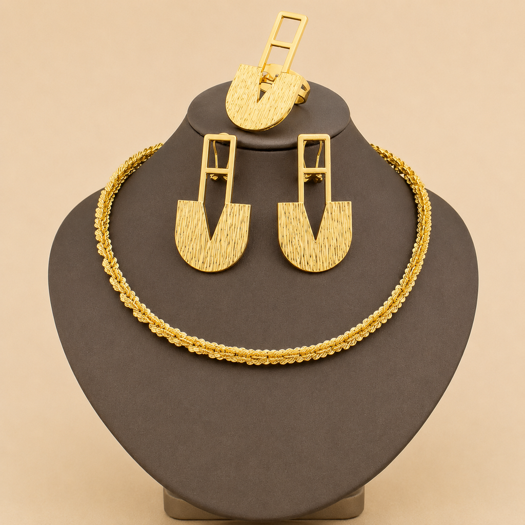 Gold Chain, Earrings & Ring Set