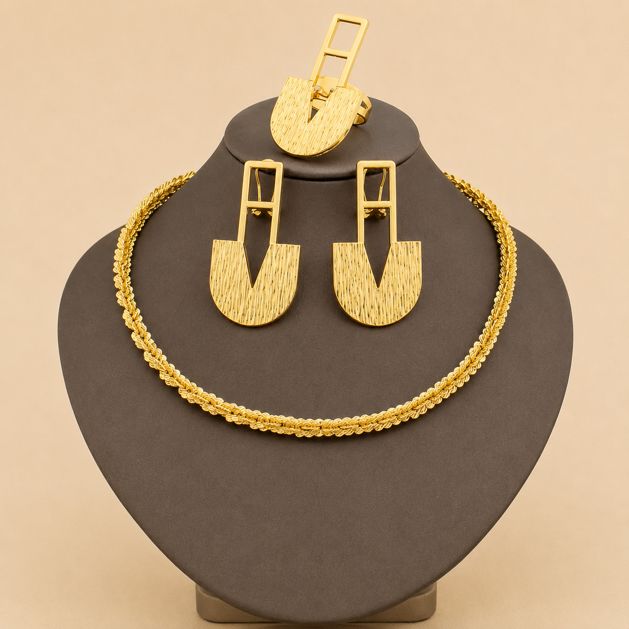 Gold Chain, Earrings & Ring Set
