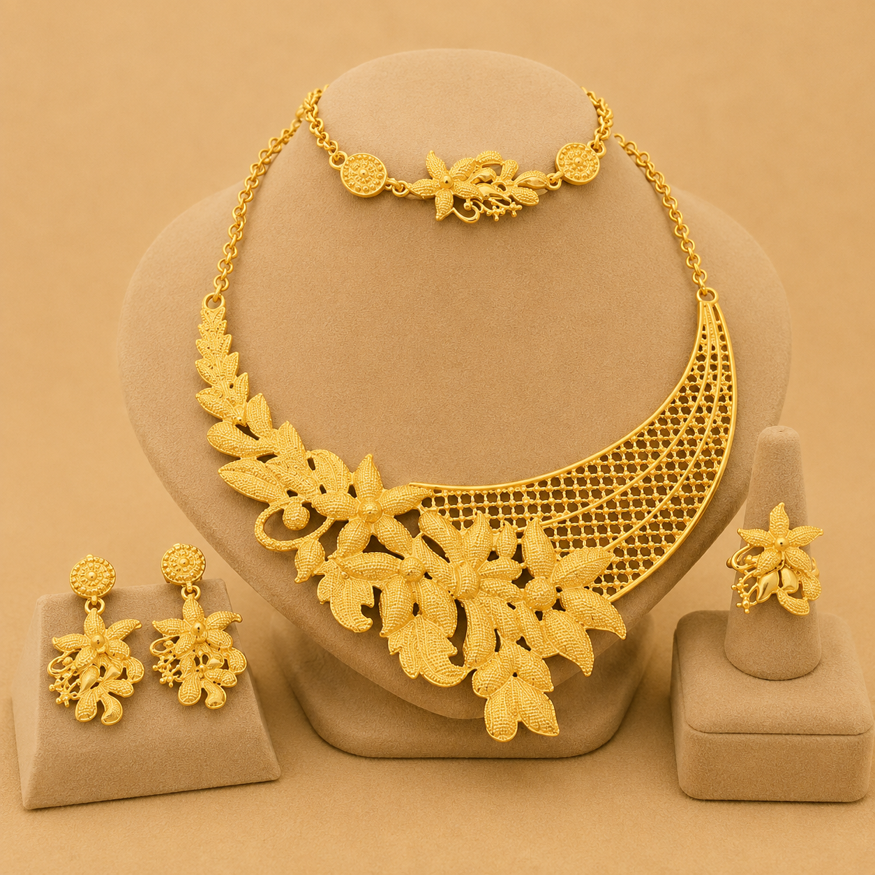 Elegant Gold Necklace & Earrings Set