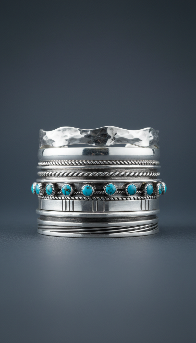 Stacked sterling silver cuff bracelets