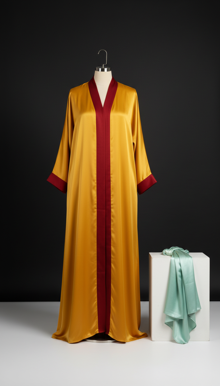 Satin panel abaya with contrast trim