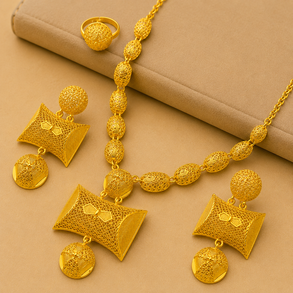 Elegant Gold Necklace & Earrings Set