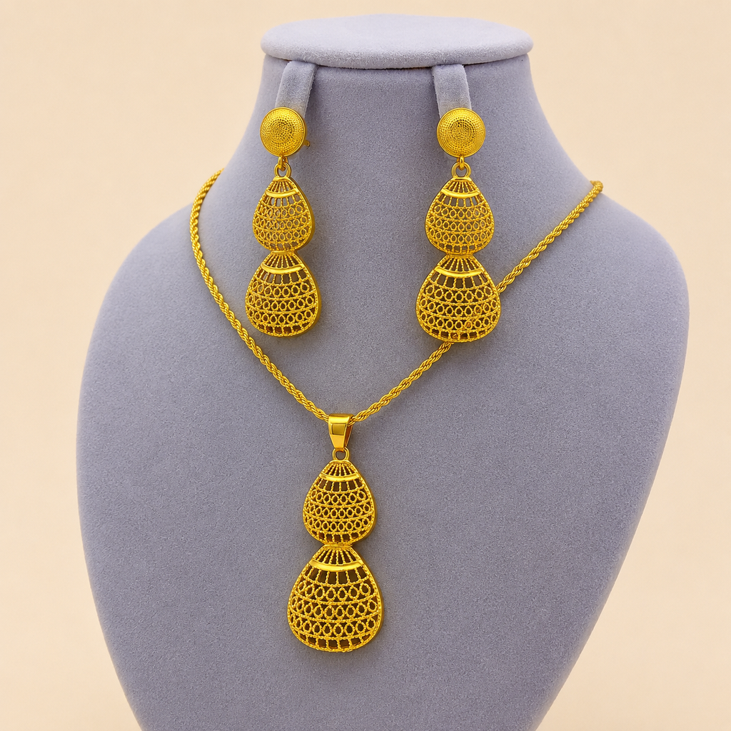 Gold Droplet Wedding Jewelry Set