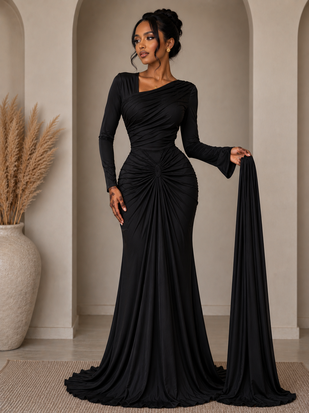 Women's Luxury Bodycon Dress & Scarf Set