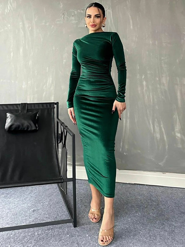 Green Ruched Midi