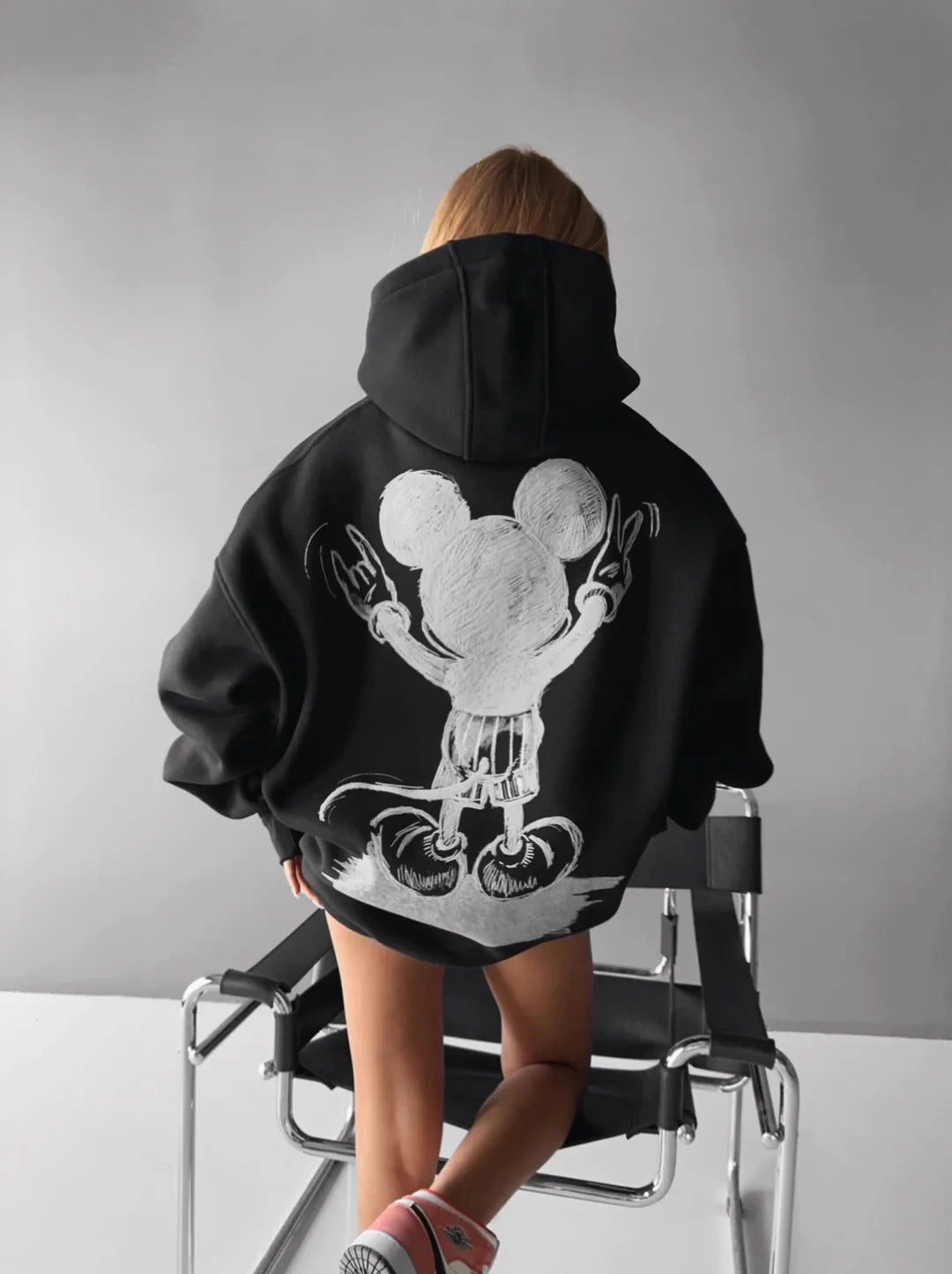 Mickey Mouse Print Hoodie Women Men