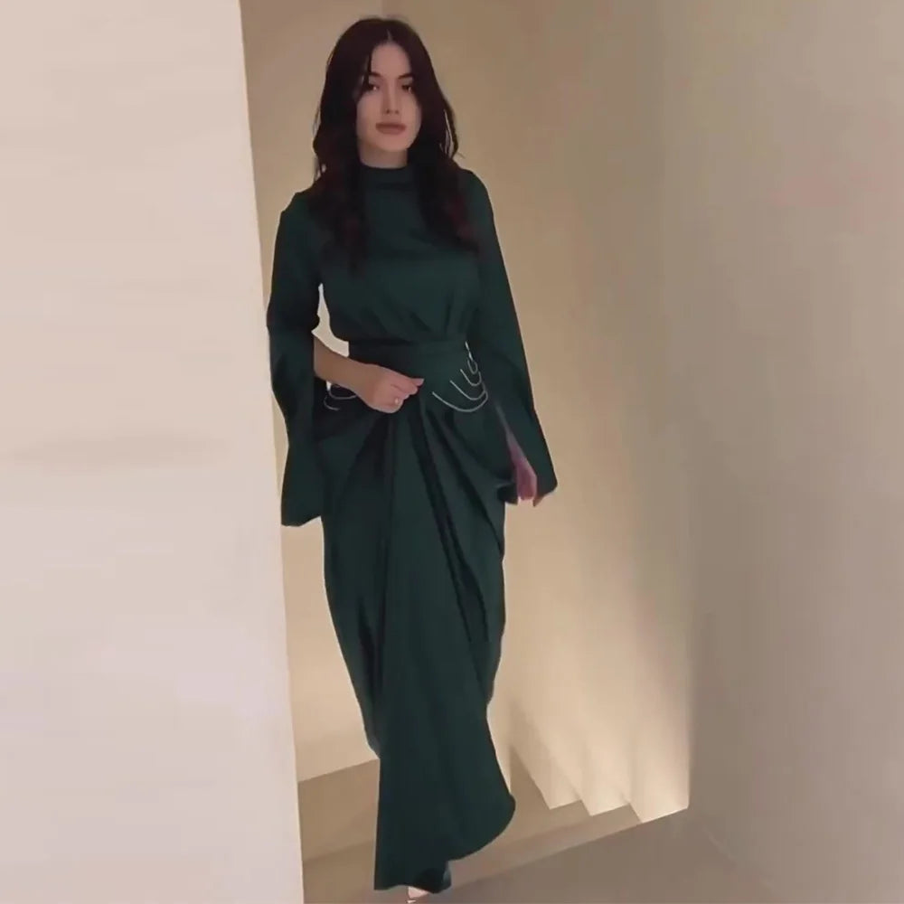 Elegant Satin Lantern Sleeve Dress