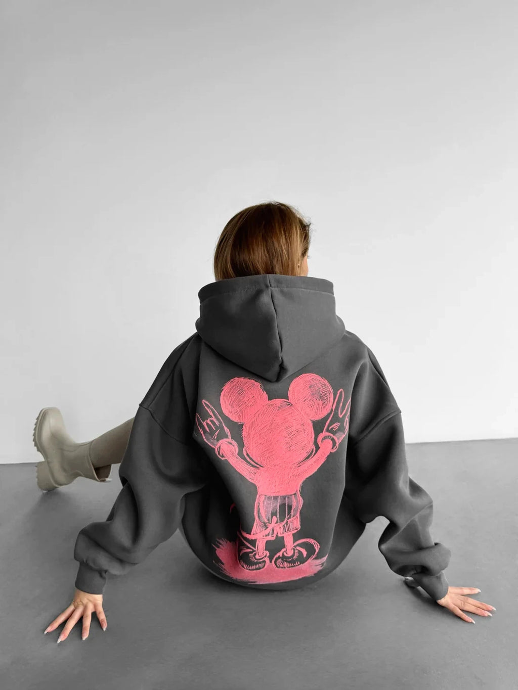Mickey Mouse Print Hoodie Women Men